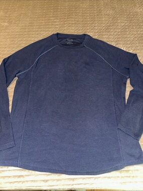 Cremieux blue Crewneck Long Sleeve Top with stitching around shoulder area